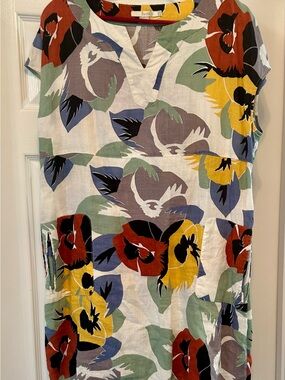 Boden Multicolor Floral Midi Dress in White, Red, Yellow, Green, Blue, Purple